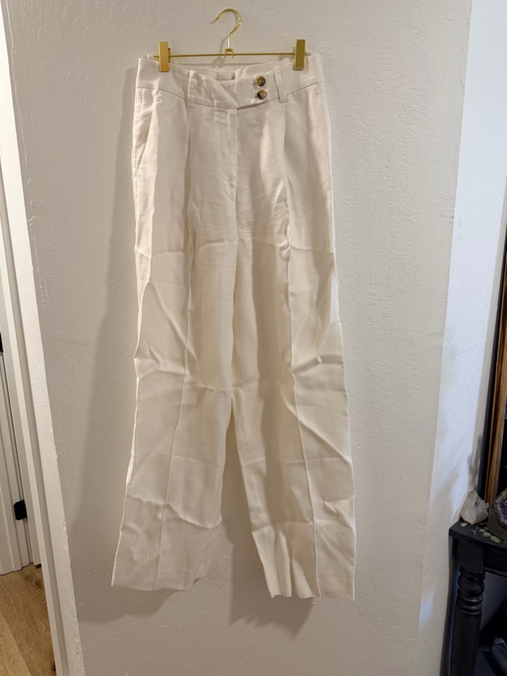 Reiss Cream Wide-Leg High-Rise Chinos